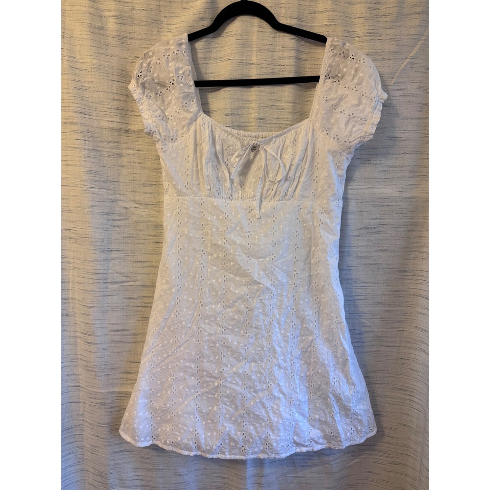 Hollister White Eyelet Mini Dress Square Neck Puff Sleeve Cottagecore Medium